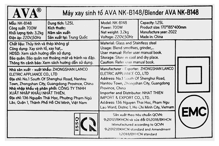 Máy xay sinh tố đa năng AVA NK-B148 Màu Đen