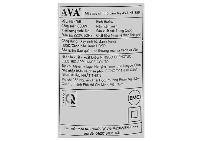 Máy xay cầm tay AVA HB-758 Màu Đen - Bạc