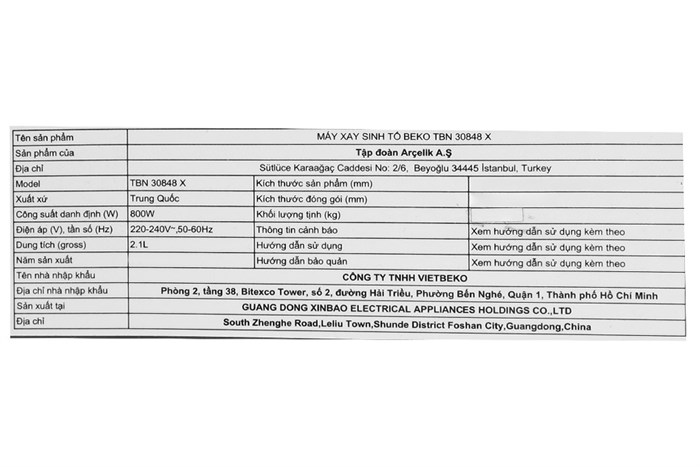 Máy xay sinh tố đa năng Beko TBN 30848 X Màu Đen - Xám