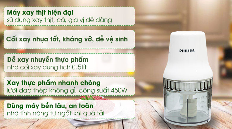 Máy xay thịt mini Philips HR1393 450W 0.5 lít - 2