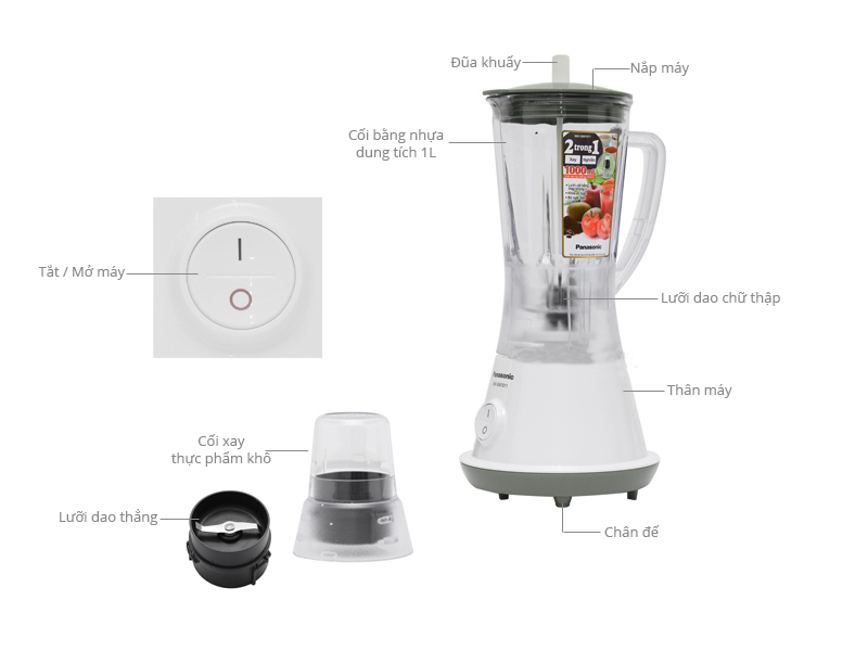 Máy xay sinh tố Panasonic MX-GM1011 HRA Trắng Xám
