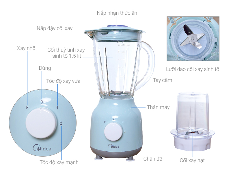 Thông số kỹ thuật Máy xay sinh tố Midea MJ-BL40G Xanh