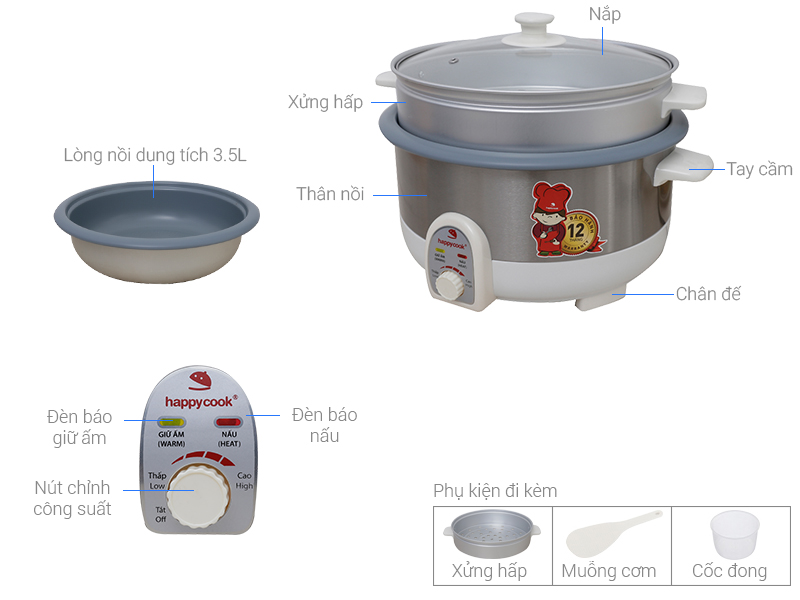 Nồi lẩu điện Happycook HCHP-350ST 3.5 lít