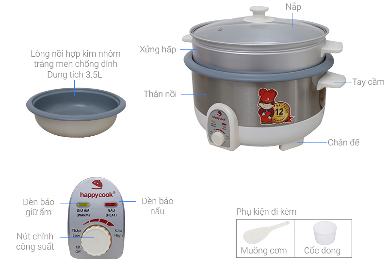 Nồi lẩu điện Happycook HCHP-350ST 3.5 lít