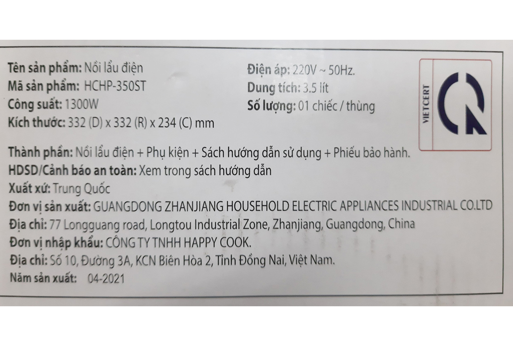 Siêu thị nồi lẩu điện Happycook HCHP-350ST 3.5 lít