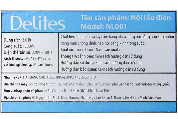 Nồi lẩu điện Delites NL001 3 lít Màu Kem