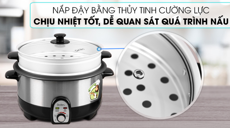 Nồi lẩu điện Delites CBR35-80 3.5 lít - Nắp đậy thủy tinh