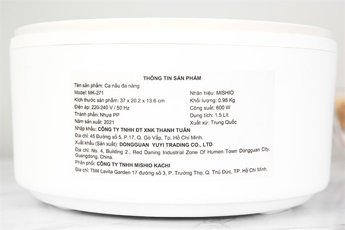 Ca nấu đa năng mini Mishio MK-271 1.5 lít Màu Trắng