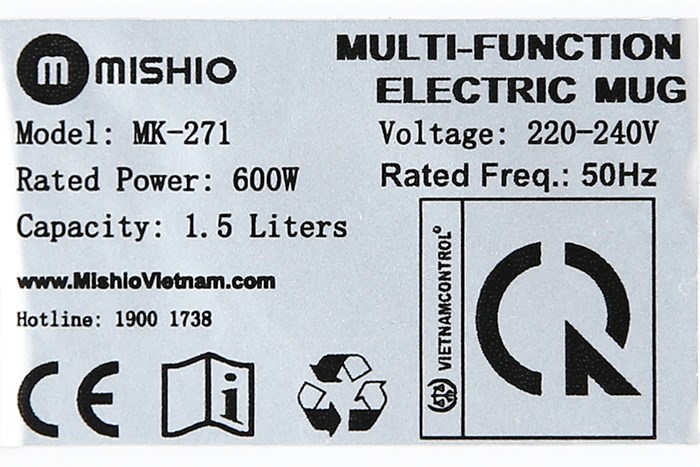 Ca nấu đa năng mini Mishio MK-271 1.5 lít Màu Trắng