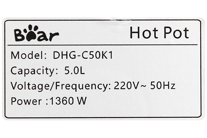 Nồi lẩu điện Bear DHG -C50K1 5 lít Màu Nâu