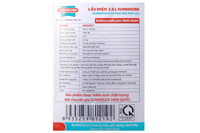 Nồi lẩu điện Sunhouse SHD4527 3.5 lít Màu Xanh ngọc