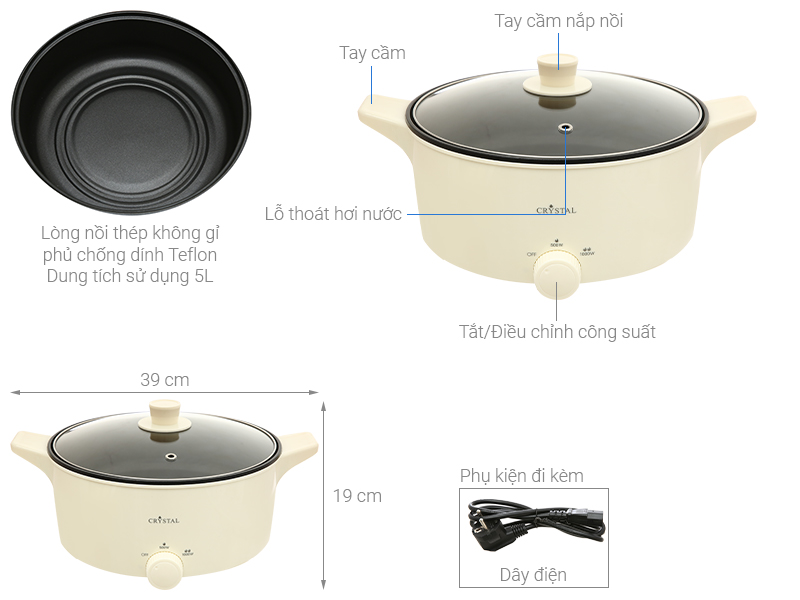 Nồi lẩu điện Crystal MS-EA4001 5 lít