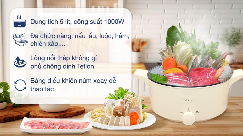 Nồi lẩu điện Crystal MS-EA4001 5 lít