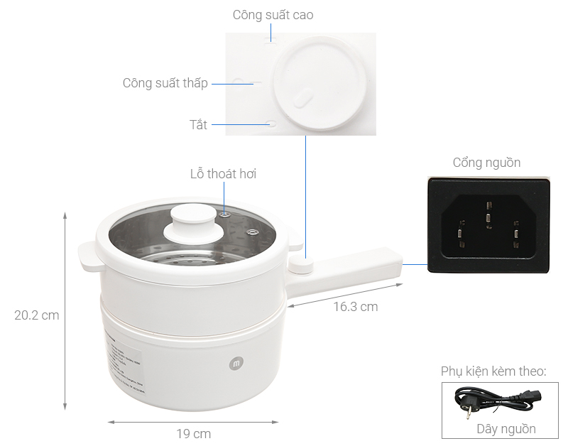 Ca nấu đa năng Mishio MK-271 1.5 lít trắng
