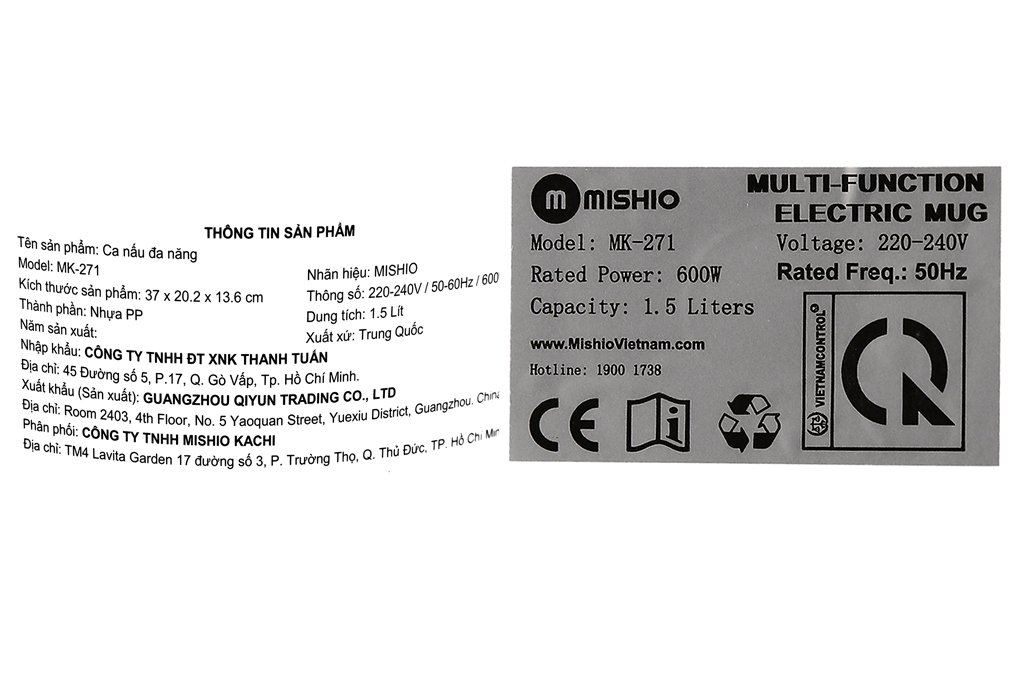 Ca nấu đa năng Mishio MK-271 1.5 lít trắng - 9