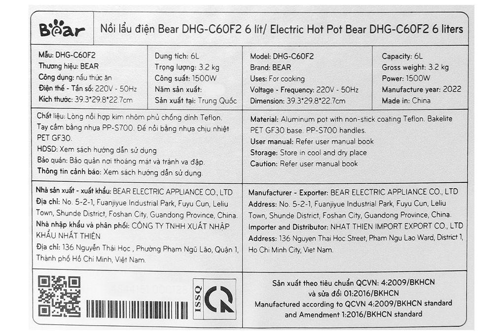 Nồi lẩu điện Bear DHG-C60F2 6 lít - 9