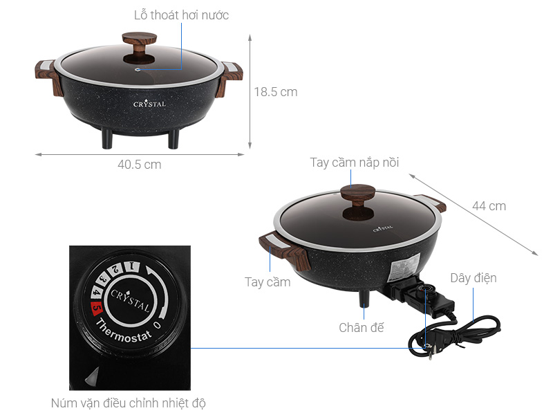 Nồi lẩu điện 2 ngăn Crystal NLA26 6 lít
