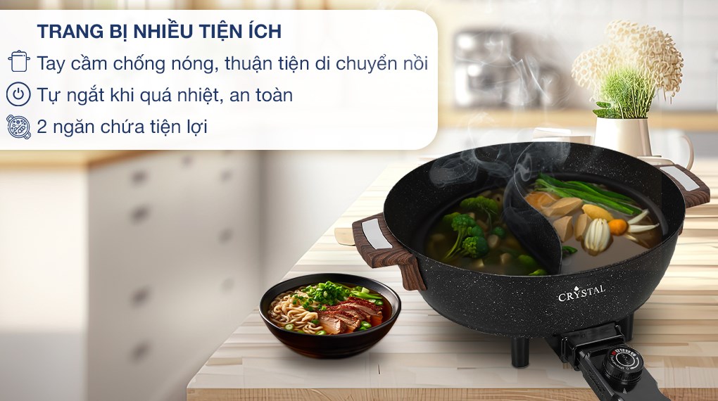 Nồi lẩu điện 2 ngăn Crystal NLA26 6 lít