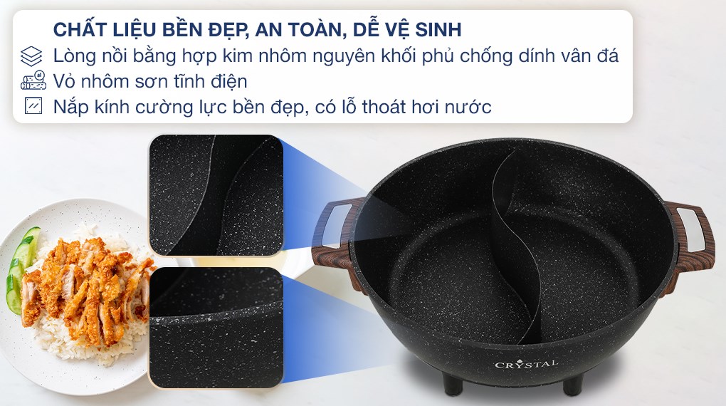 Nồi lẩu điện 2 ngăn Crystal NLA26 6 lít