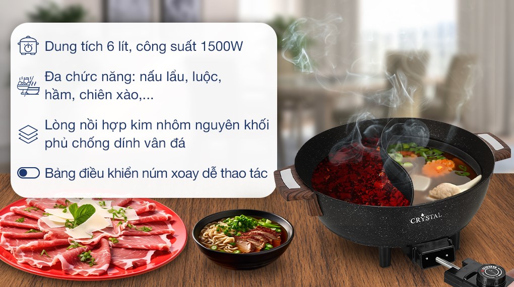 Nồi lẩu điện 2 ngăn Crystal NLA26 6 lít