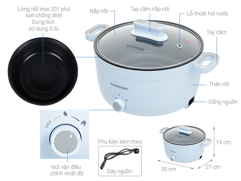 Nồi lẩu điện Sunhouse SHD4528 3.5 lít