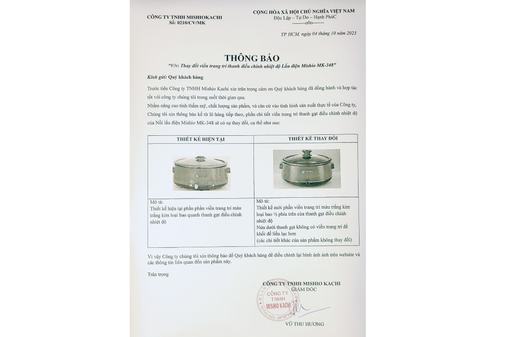 Nồi lẩu điện Mishio MK-348 4 lít Màu Đỏ