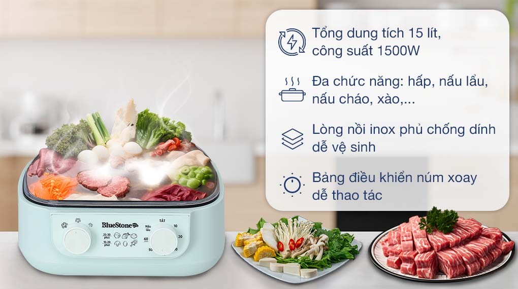Nồi lẩu hấp đa năng BlueStone MPB-7235 15 lít