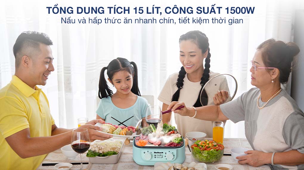 Nồi lẩu hấp đa năng BlueStone MPB-7235 15 lít - Dung tích, công suất