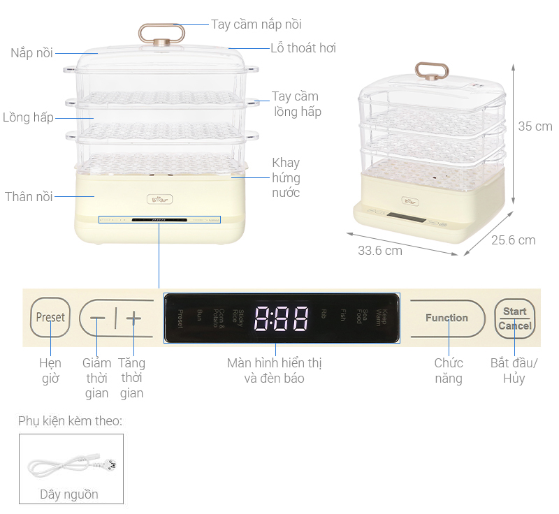 Nồi hấp đa năng Bear DZG-CA2D1 12 lít