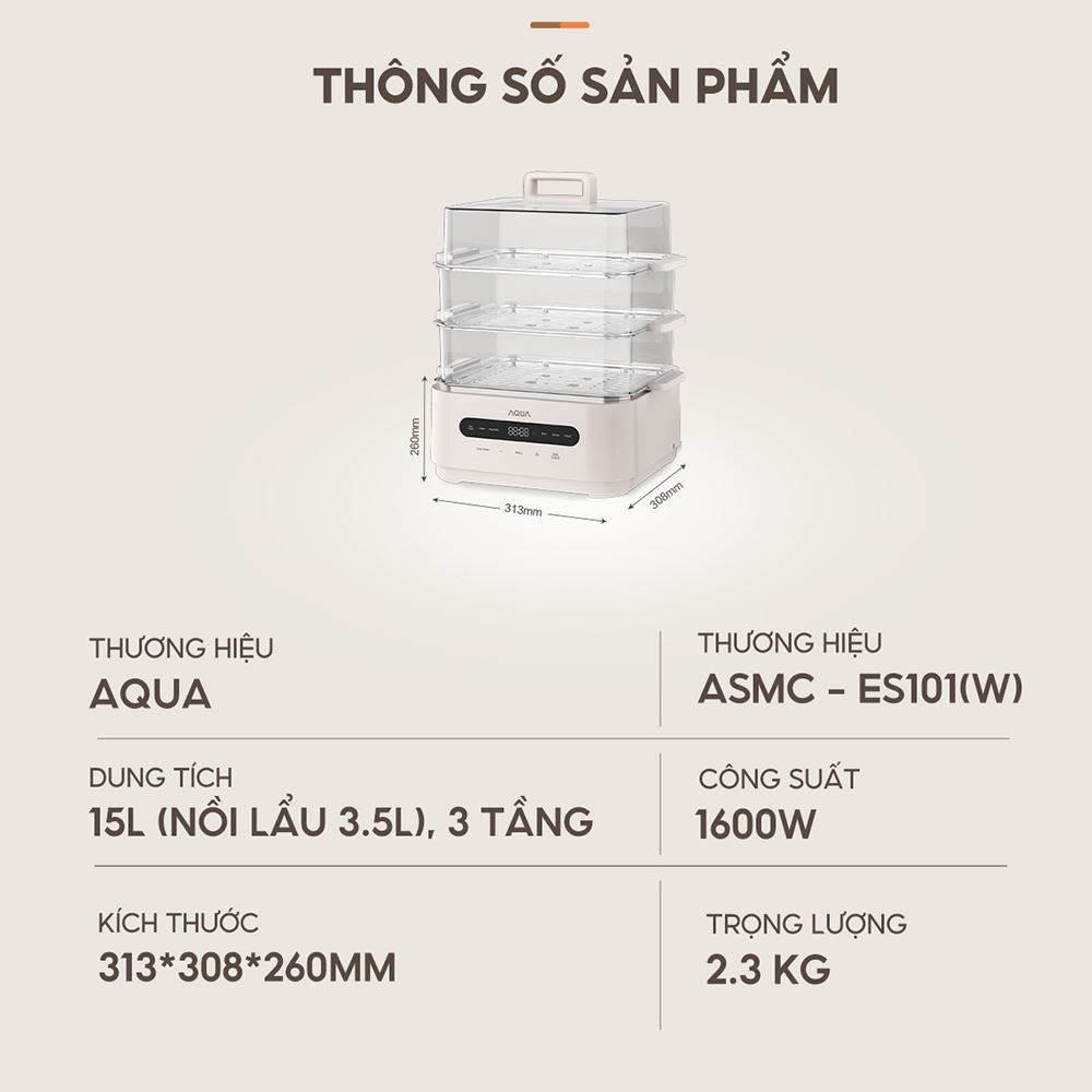 Nồi lẩu hấp đa năng AQUA ASMC-ES101(W) 15 lít