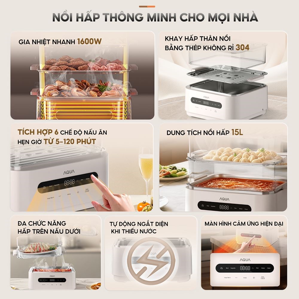Nồi lẩu hấp đa năng AQUA ASMC-ES101(W) 15 lít