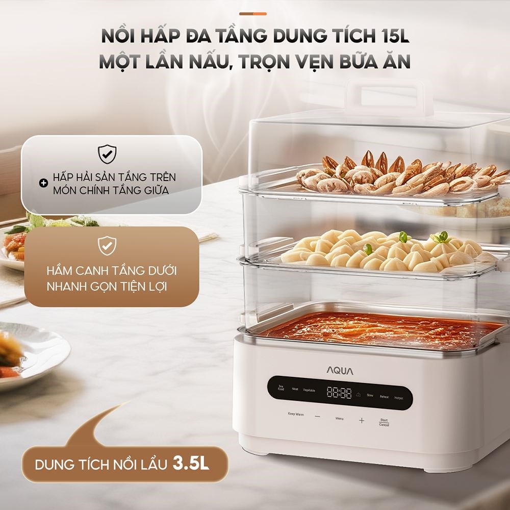 Nồi lẩu hấp đa năng AQUA ASMC-ES101(W) 15 lít