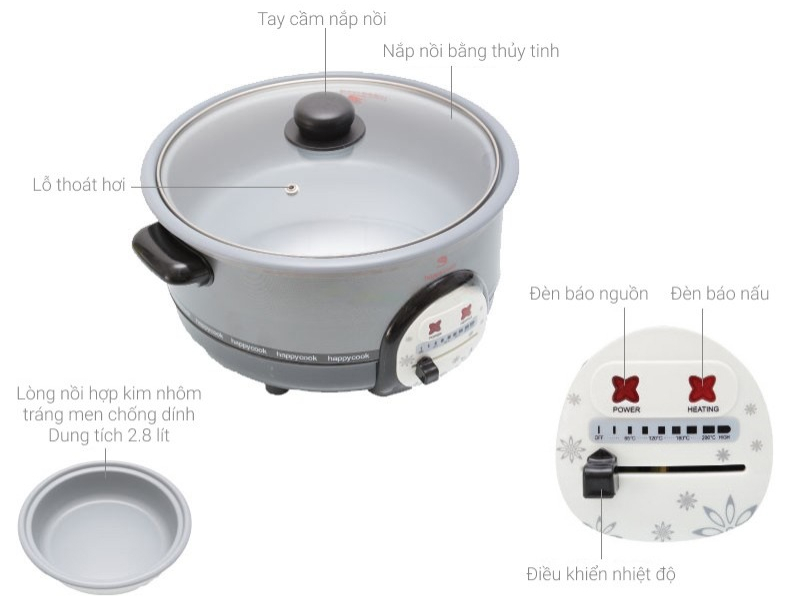 Nồi lẩu điện Happycook HCHP-300A 2.8 lít