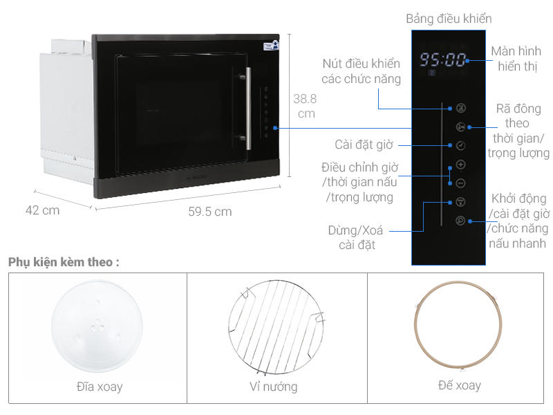 Thông số kỹ thuật Lò vi sóng âm Malloca MW-927DE 27 lít