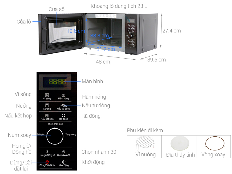 Thông số kỹ thuật Lò vi sóng inverter Panasonic NN-GD37HBYUE 23 lít