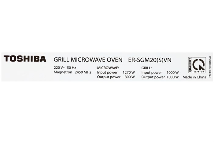 Lò vi sóng Toshiba ER-SGM20(S)VN 20 lít Màu Bạc