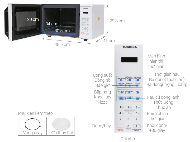 Thông số kỹ thuật Lò vi sóng Toshiba ER-SS23(W)VN 23 lít