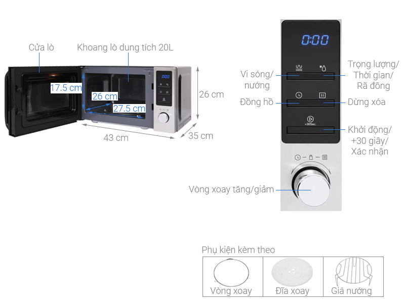 Thông số kỹ thuật Lò vi sóng Midea MMO-20CY73 20 lít