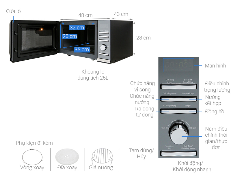 Lò vi sóng có nướng BlueStone MOB-7755 25 lít