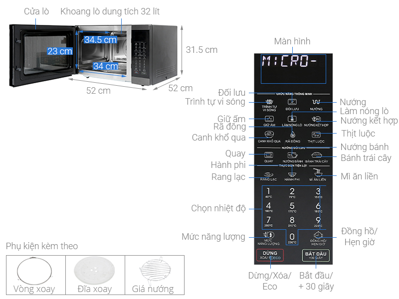 Lò vi sóng có nướng Sharp R-C932XVN-BST 32 lít