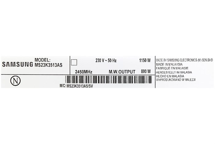 Lò vi sóng Samsung MS23K3513AS/SV-N 23 lít Màu Đen