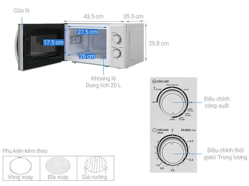 Lò vi sóng có nướng BlueStone MOB-7716 20 lít