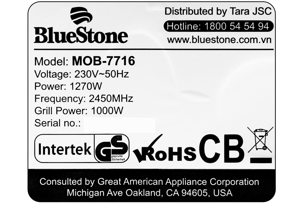 Siêu thị lò vi sóng có nướng BlueStone MOB-7716 20 lít