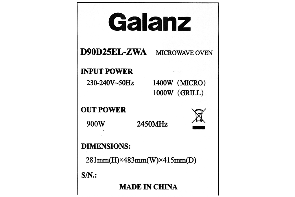 Siêu thị lò vi sóng có nướng Galanz D90D25ETL-ZWA 25 lít