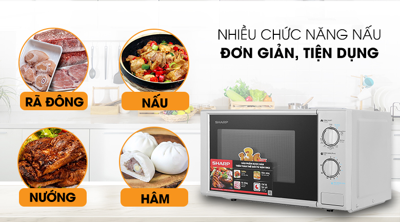 Chức năng rã đông, nấu, nướng, hâm - Lò vi sóng R-G228VN-SL 20 lít