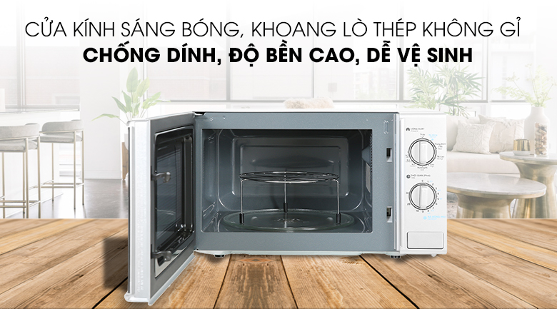 Khoang lò bằng thép không gỉ - Lò vi sóng R-G228VN-SL 20 lít