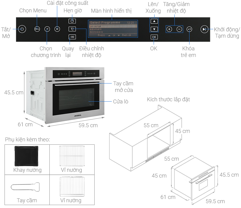 Lò vi sóng lắp âm Modena BV3435 40 lít