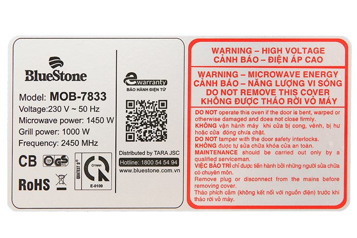 Lò vi sóng có nướng BlueStone MOB-7833 25 lít Màu Đen