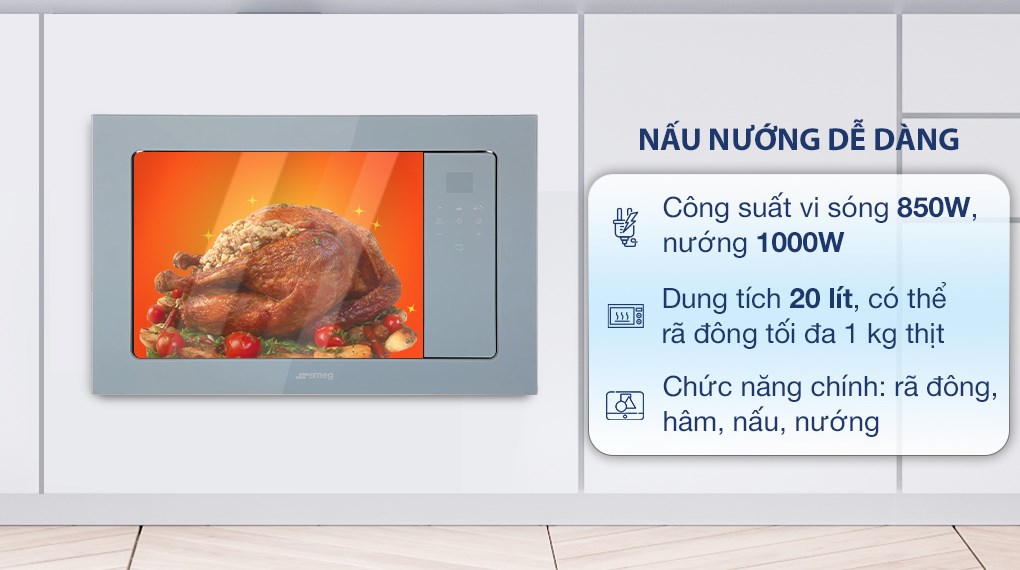 Lò vi sóng có nướng lắp âm Smeg FMI120S2 20 lít (536.34.192)