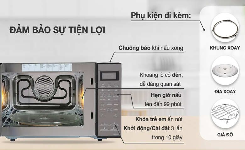 Tiện ích - Lò vi sóng có nướng Panasonic NN-CT66MBYUE 27 lít